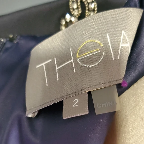 Theia 100% Silk Formal   Blue Cap Sleeve Crew Neck Gown Sz 2 - Picture 12 of 17
